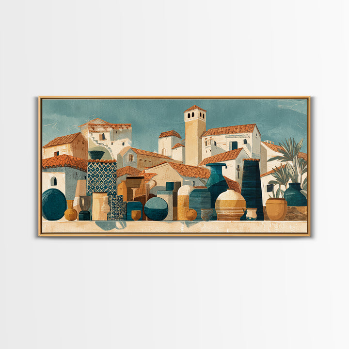 Terracotta Rooftops Against Pale Sky Canvas Print, Italian Villa Art, Wall Art Prints, Living Room Decor, Fine Art, Villa, IVA-2x1-48