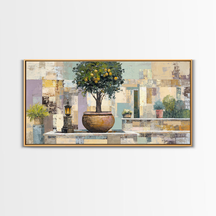 Orange Tree in a Courtyard Planter Canvas Print, Italian Villa Art, Statement Artwork, Living Room Decor, Fine Art, Villa, IVA-2x1-58
