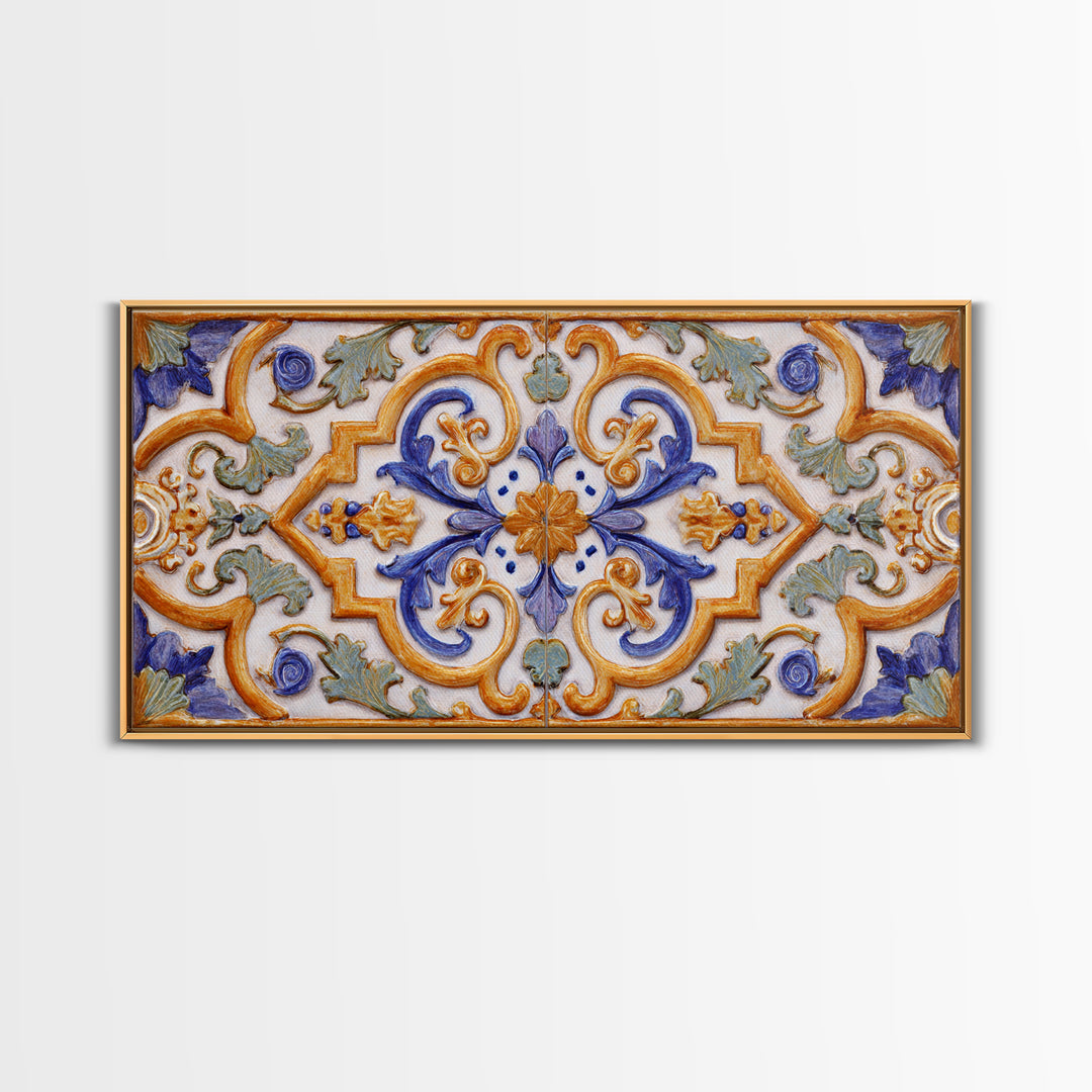Italian Tile Pattern Canvas Print, Italian Villa Art, Statement Artwork, Living Room Decor, Fine Art, Villa, Oil Painting, IVA-2x1-61
