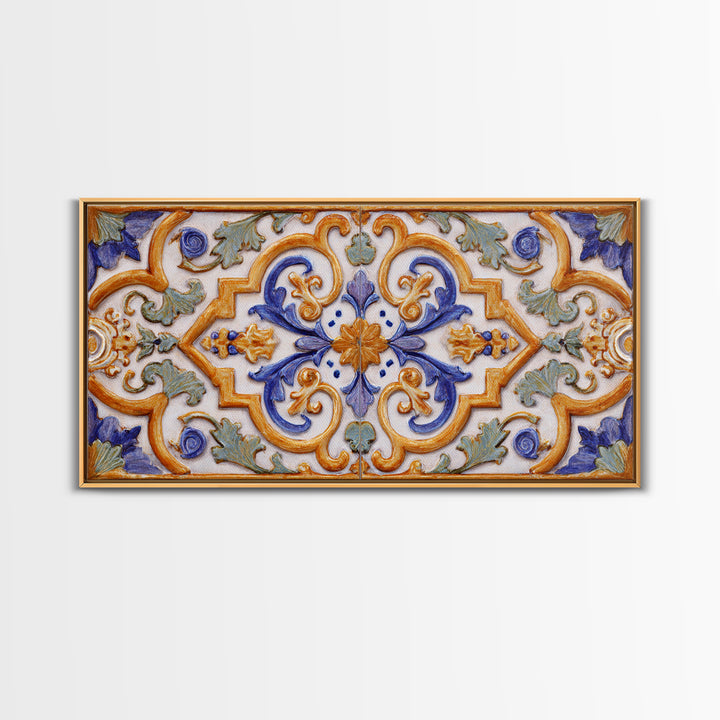 Italian Tile Pattern Canvas Print, Italian Villa Art, Statement Artwork, Living Room Decor, Fine Art, Villa, Oil Painting, IVA-2x1-61