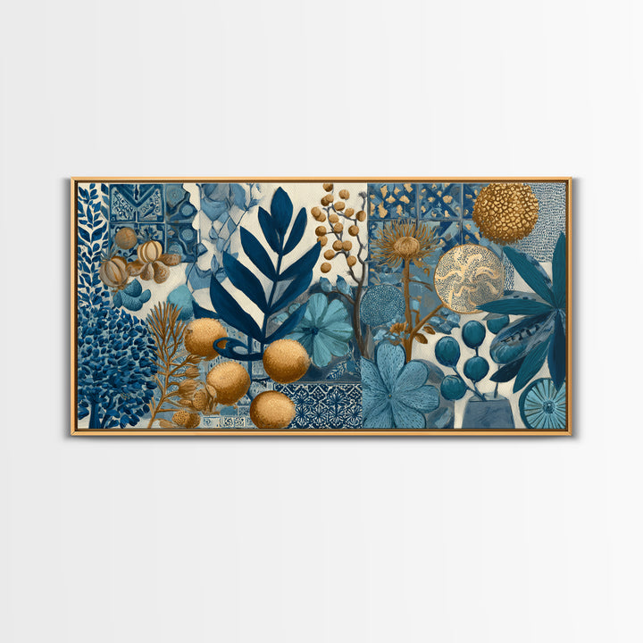 Italian Tile Pattern Framed Canvas Print, Italian Villa Art, Textured Painting, Living Room Decor, Villa, Living Room Wall Art, IVA-2x1-85