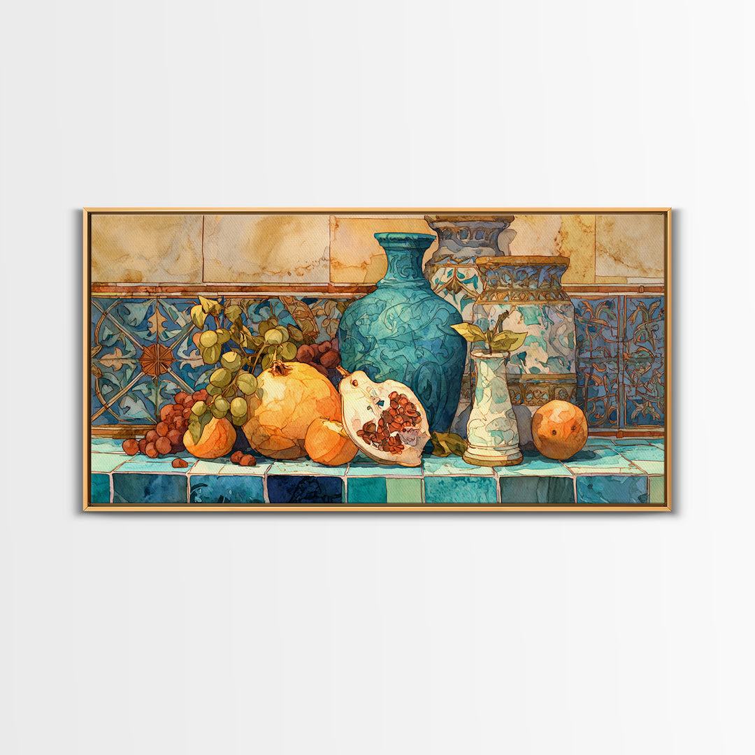 Marble Fruit Still Life Framed Canvas Print, Italian Villa Art, Contemporary Art, Living Room Decor, Fine Art, Villa, IVA-2x1-91