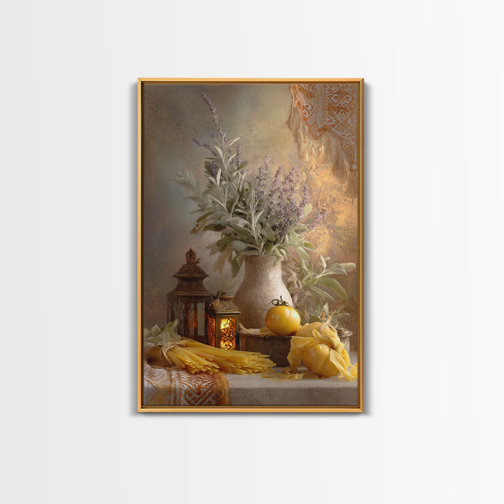 Pasta Herbs and Tomatoes Still Life Canvas Print, Italian Villa Art, Coastal Wall Art, Living Room Decor, Watercolor Art, Villa, IVA-2x3-27