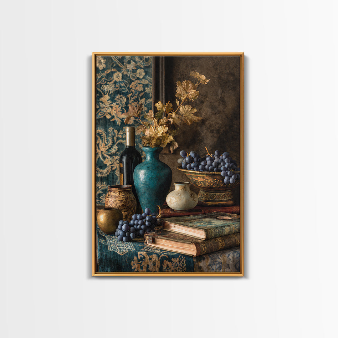 Grapevine and Wine Still Life on Linen Canvas Print, Italian Villa Art, Living Room Art, Living Room Decor, Abstract Art, Villa, IVA-2x3-39