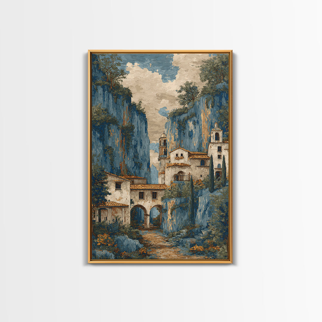 Amalfi Coast Cliffs Canvas Print, Italian Villa Art, Fine Art Print, Living Room Decor, Fine Art, Villa, Original Painting, IVA-2x3-45