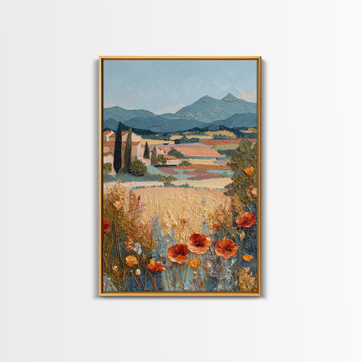 Tuscan Poppy Field Framed Canvas Print, Italian Villa Art, Travel Poster, Living Room Decor, Abstract Art, Villa, IVA-2x3-47