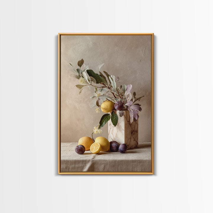 Marble Fruit Still Life Framed Canvas Print, Italian Villa Art, Digital Download Art, Living Room Decor, Fine Art, Villa, IVA-2x3-55