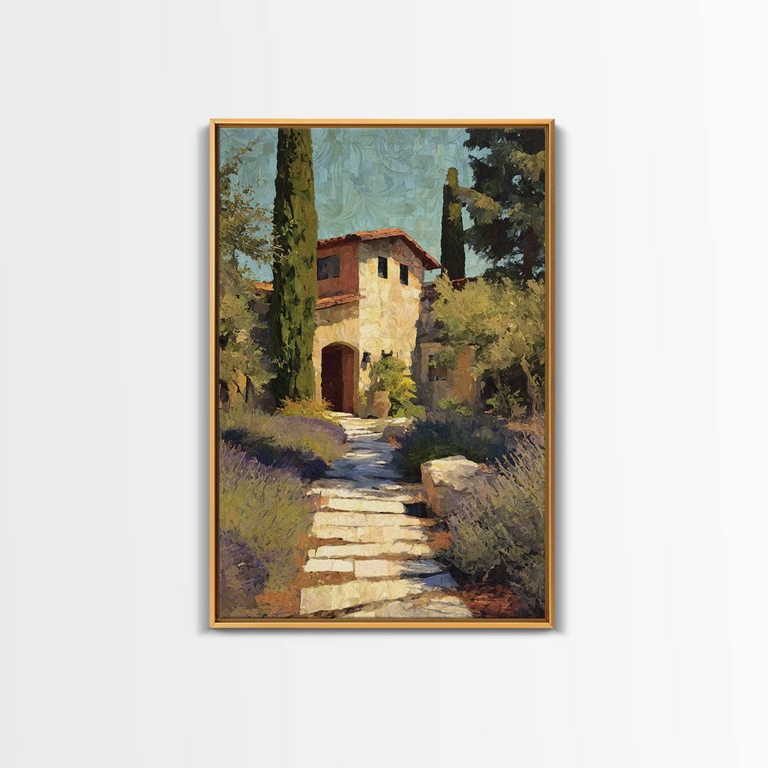 Olive Grove Path Framed Canvas Print, Italian Villa Art, Landscape Print, Living Room Decor, Oil Painting, Villa, IVA-2x3-59