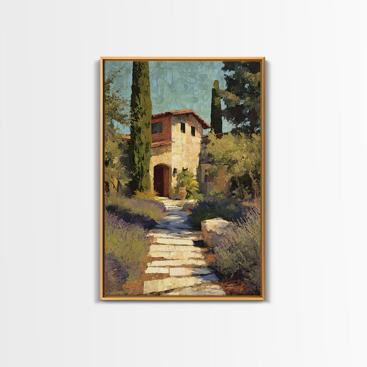 Olive Grove Path Framed Canvas Print, Italian Villa Art, Landscape Print, Living Room Decor, Oil Painting, Villa, IVA-2x3-59