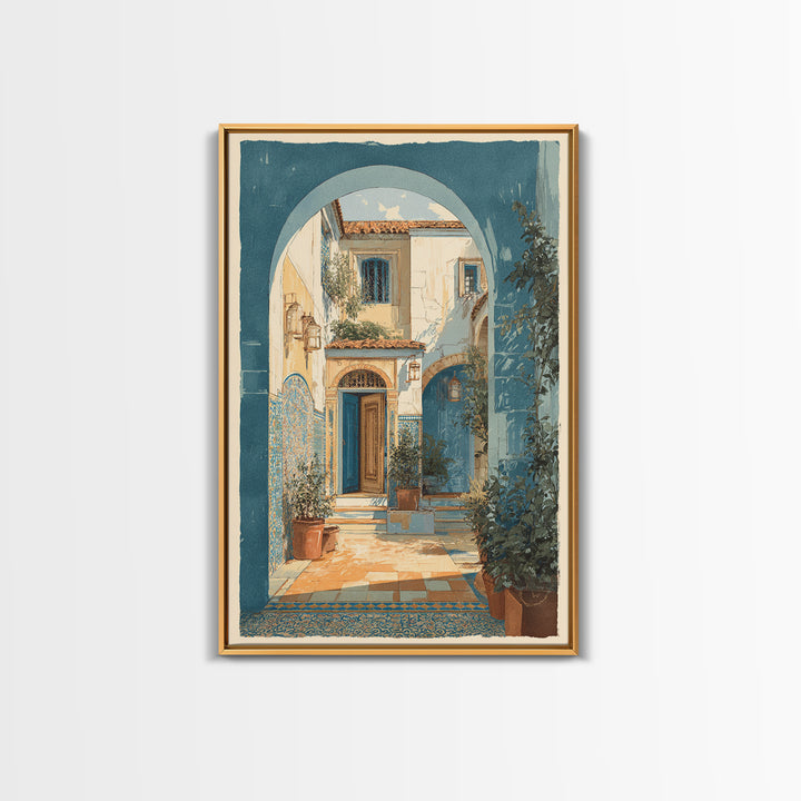 Mediterranean Arch Framing Blue Sea Framed Canvas Print, Italian Villa Art, Gallery Wall Set, Living Room Decor, Villa, IVA-2x3-64