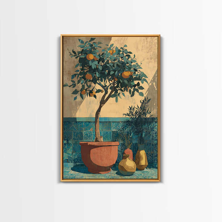 Orange Tree in a Courtyard Planter Canvas Print, Italian Villa Art, Statement Artwork, Living Room Decor, Fine Art, Villa, IVA-2x3-70