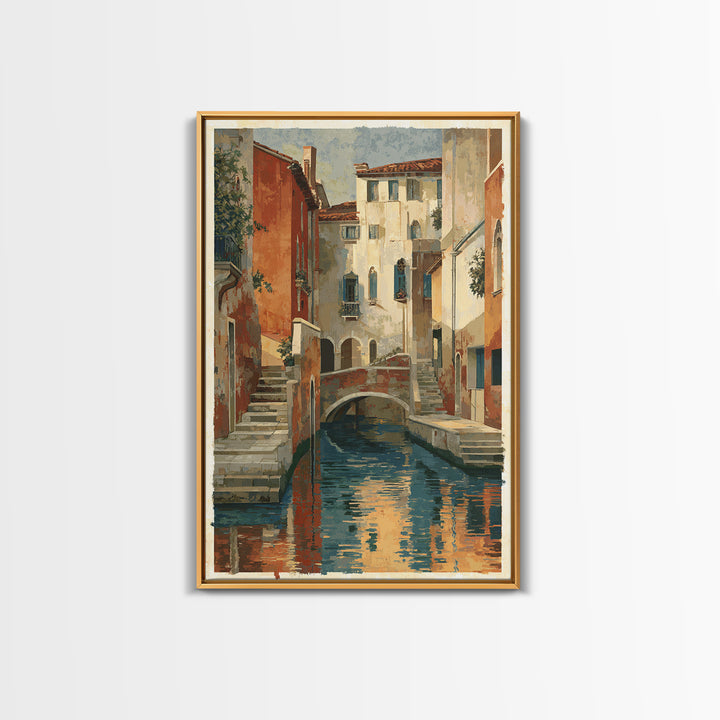 Venetian Canal Reflection Without City Crowd Canvas Print, Italian Villa Art, Textured Painting, Living Room Decor, Villa, IVA-2x3-76