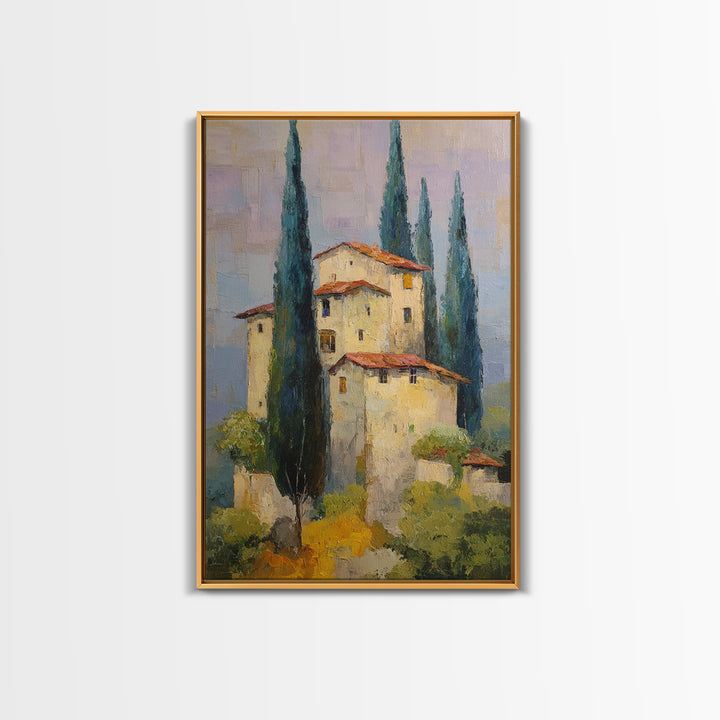 Tuscan Hillside with Cypress Trees and Golden Canvas Print, Italian Villa Art, Wall Decor, Living Room Decor, Fine Art, Villa, IVA-2x3-9