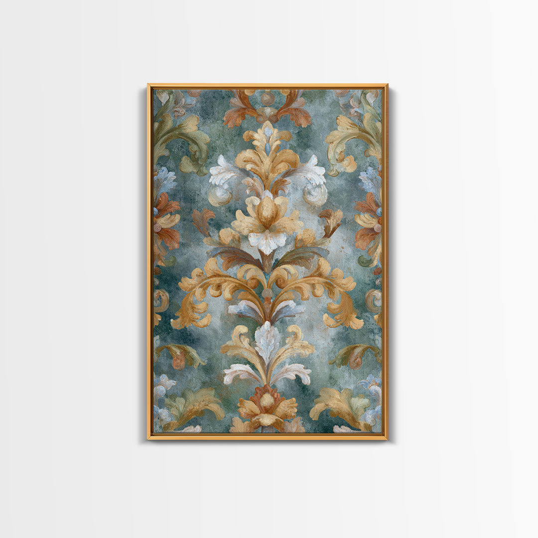 Florentine Floral Ornament Pattern Framed Canvas Print, Italian Villa Art, Room Decor, Living Room Decor, Oil Painting, Villa, IVA-2x3-90