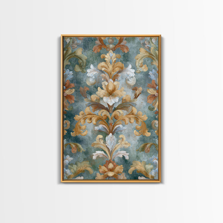 Florentine Floral Ornament Pattern Framed Canvas Print, Italian Villa Art, Room Decor, Living Room Decor, Oil Painting, Villa, IVA-2x3-90