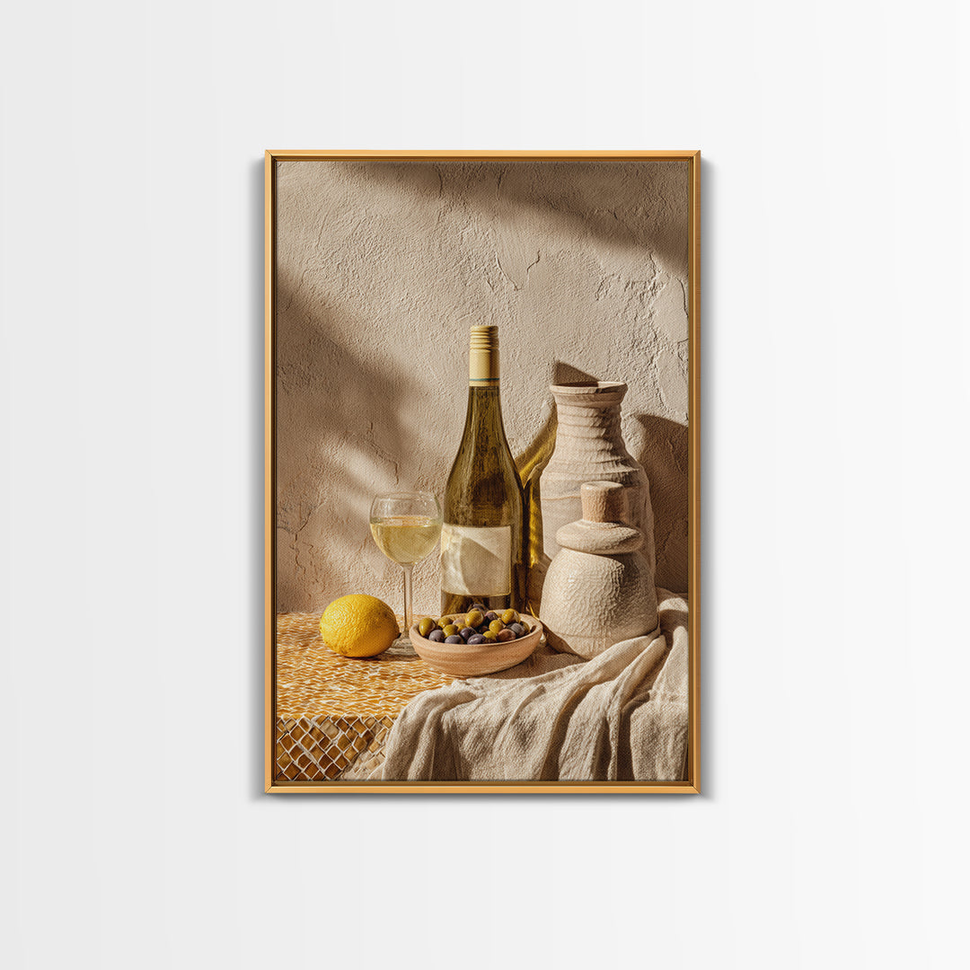 White Wine and Olives Still Life Canvas Print, Italian Villa Art, Fine Art Print, Living Room Decor, Fine Art, Villa, IVA-2x3-96