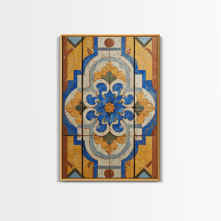 Italian Tile Pattern Framed Canvas Print, Italian Villa Art, Textured Painting, Living Room Decor, Villa, Living Room Wall Art, IVA-2x3-97