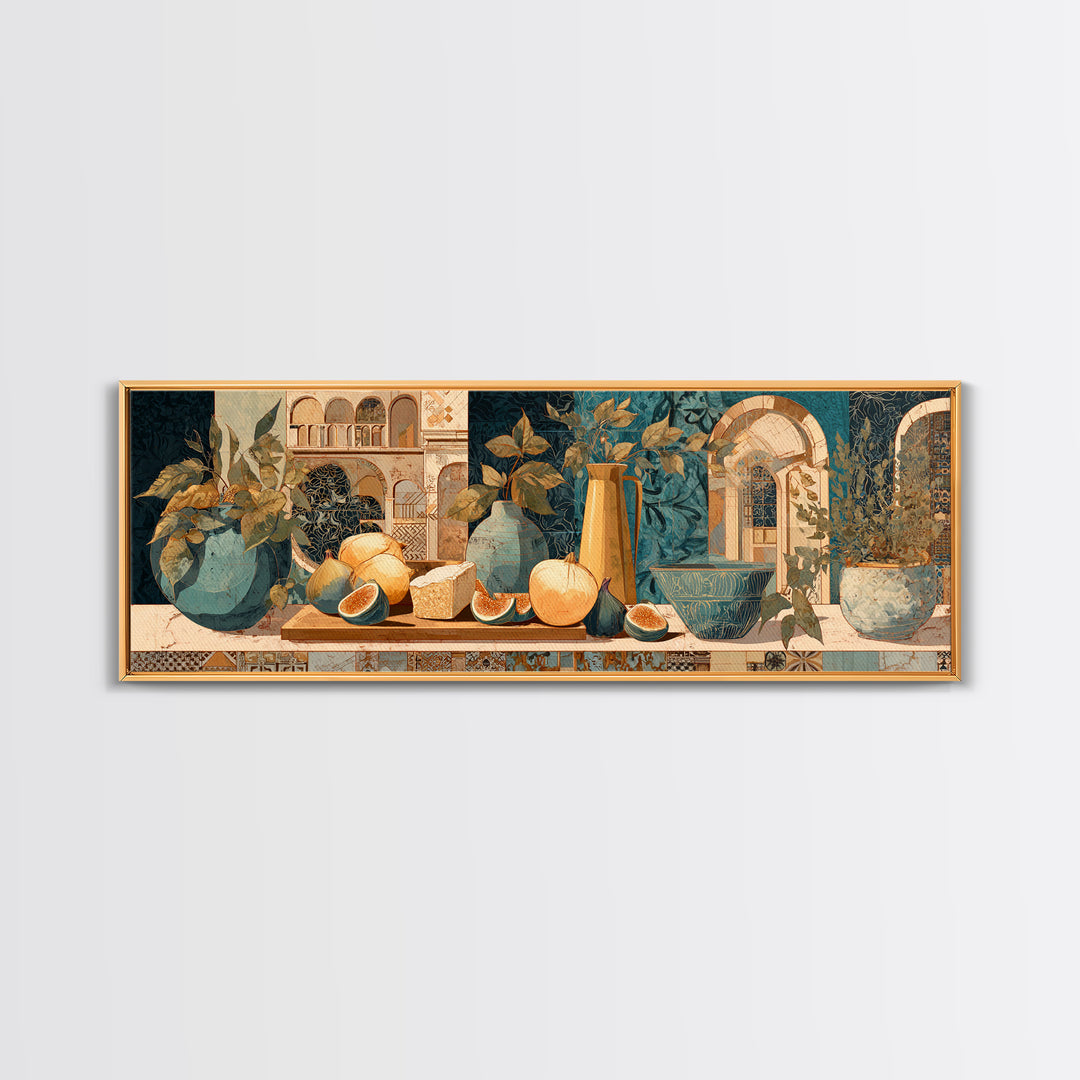 Figs and Cheese on Rustic Wooden Board Framed Canvas Print, Italian Villa Art, Printable Wall Art, Living Room Decor, Villa, IVA-3x1-1