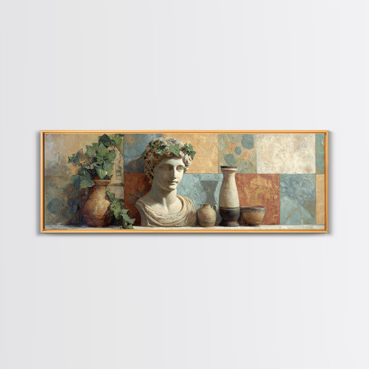 Classic Roman Statue Bust Canvas Print, Italian Villa Art, Landscape Art, Living Room Decor, Abstract Art, Villa, IVA-3x1-100