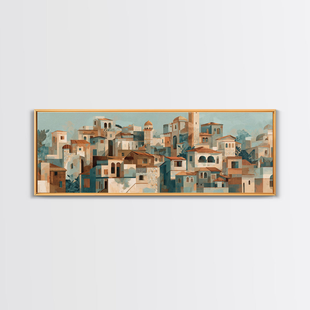 Terracotta Rooftops Against Pale Sky Canvas Print, Italian Villa Art, Neutral Wall Art, Living Room Decor, Fine Art, Villa, IVA-3x1-20