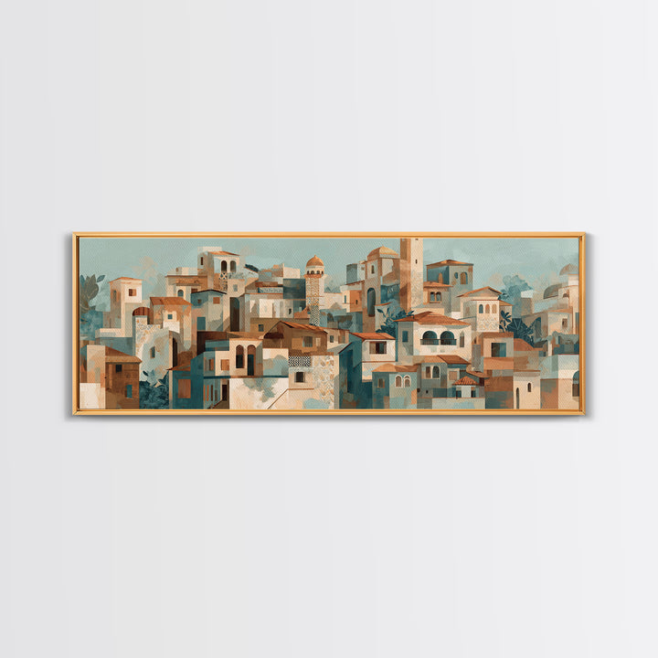 Terracotta Rooftops Against Pale Sky Canvas Print, Italian Villa Art, Neutral Wall Art, Living Room Decor, Fine Art, Villa, IVA-3x1-20
