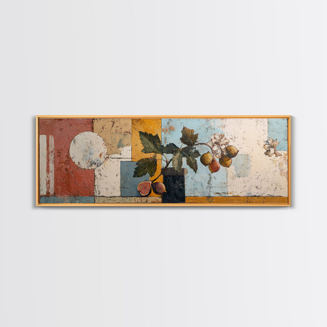 Figs and Cheese on Rustic Wooden Board Canvas Print, Italian Villa Art, Framed Wall Art, Living Room Decor, Abstract Art, Villa, IVA-3x1-25