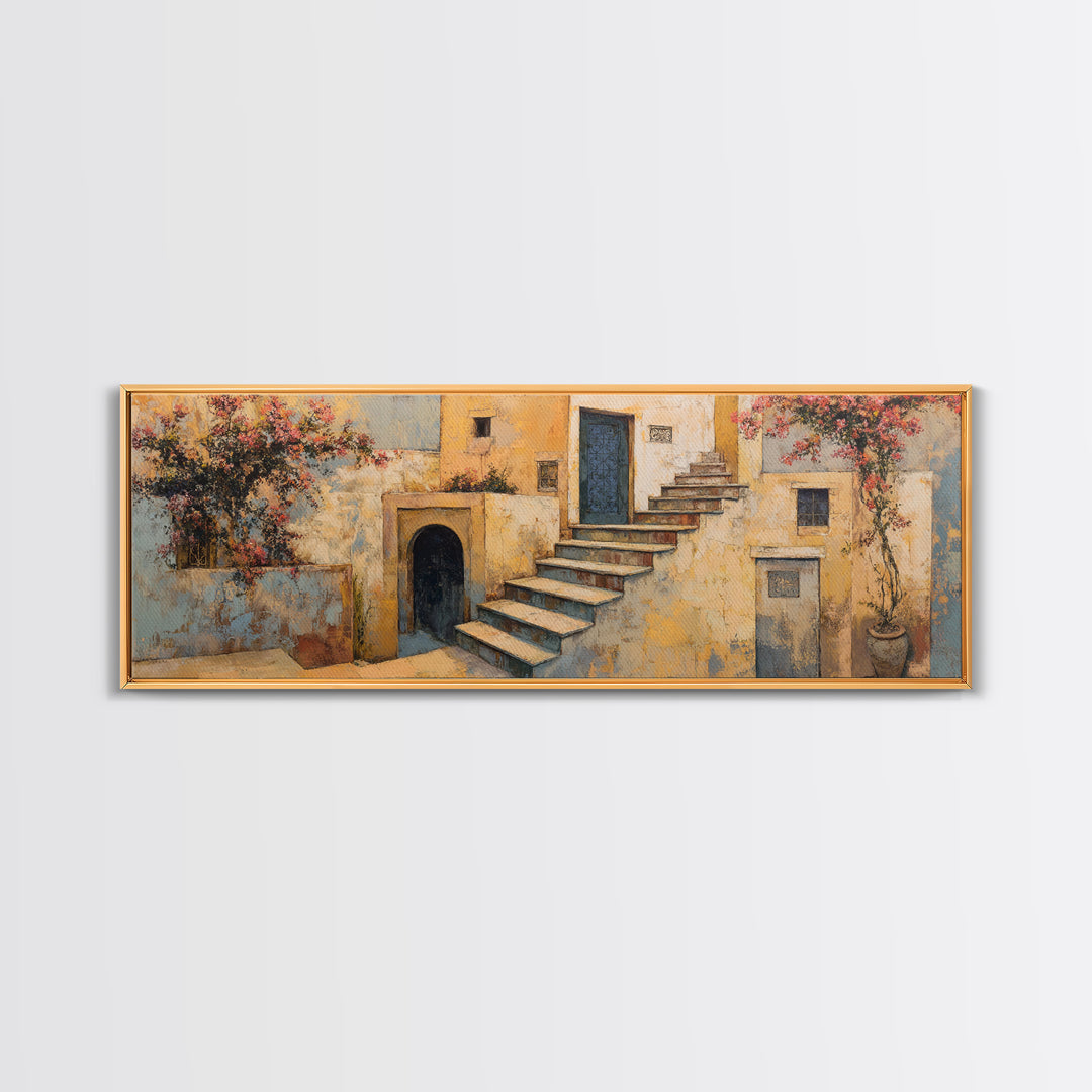 Sunlit Stone Stairway Canvas Print, Italian Villa Art, Rustic Home Decor, Living Room Decor, Fine Art, Villa, Boho Decor, IVA-3x1-3