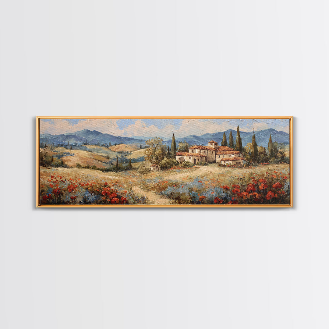 Tuscan Poppy Field Canvas Print, Italian Villa Art, Gallery Decor, Living Room Decor, Abstract Art, Villa, Minimalist Decor, IVA-3x1-31