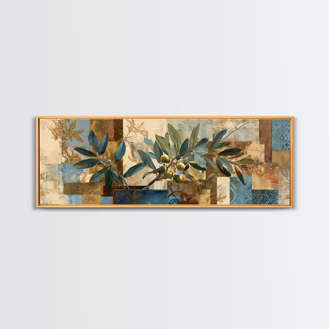 Lemon Branch in Blue Ceramic Vase Canvas Print, Italian Villa Art, Large Wall Art, Living Room Decor, Watercolor Art, Villa, IVA-3x1-42