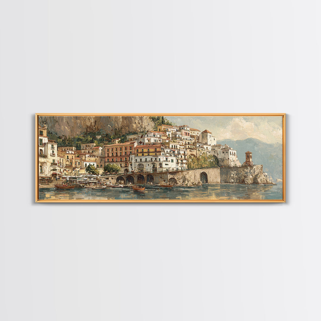 Amalfi Coast Cliffs Framed Canvas Print, Italian Villa Art, Printable Art, Living Room Decor, Villa, Digital Download Art, IVA-3x1-53