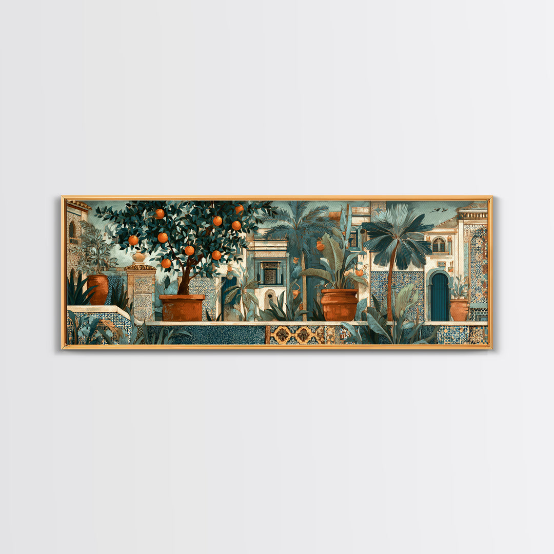 Orange Tree in a Courtyard Planter Canvas Print, Italian Villa Art, Coastal Decor, Living Room Decor, Fine Art, Villa, IVA-3x1-54