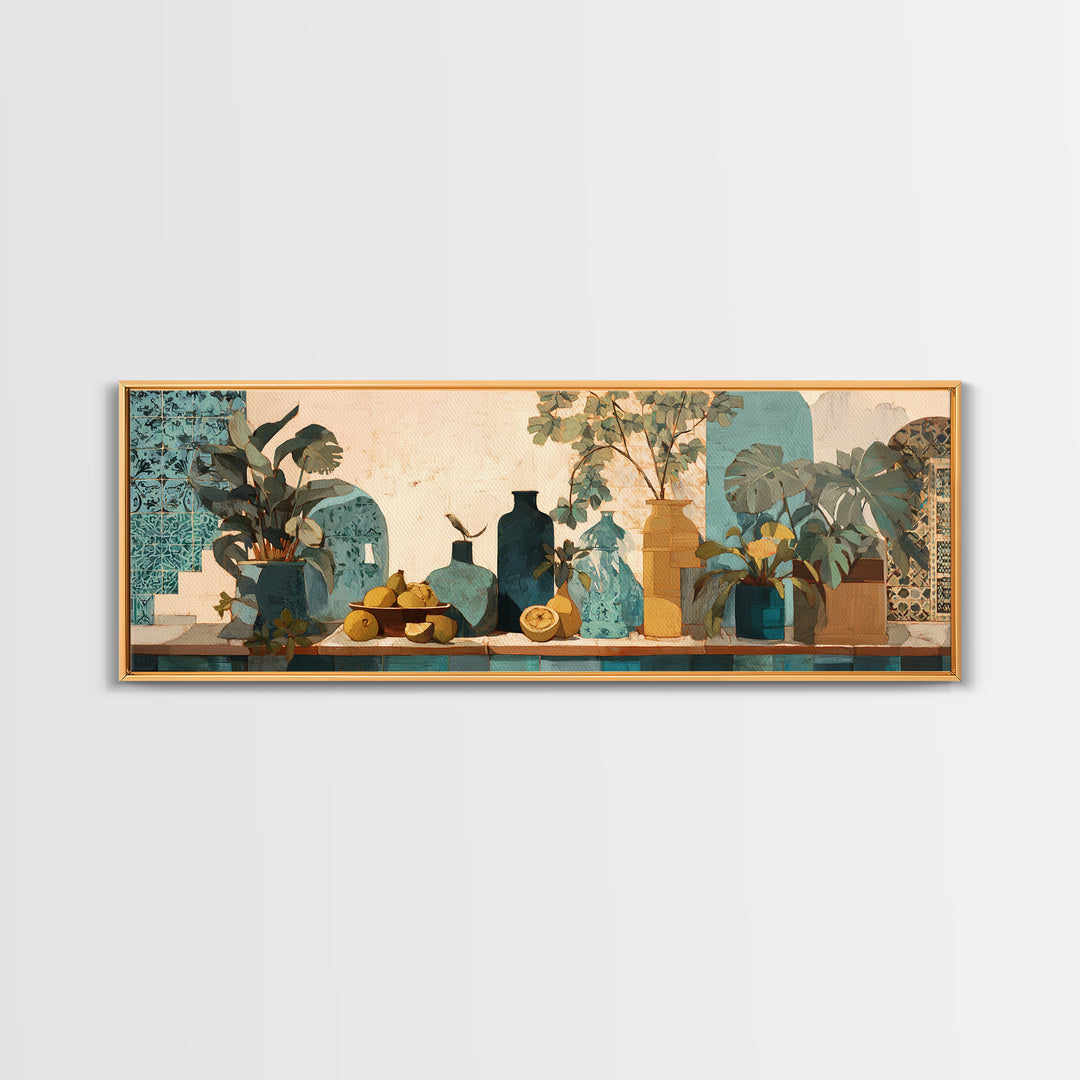 Marble Fruit Still Life Framed Canvas Print, Italian Villa Art, Neutral Decor, Living Room Decor, Fine Art, Villa, IVA-3x1-63