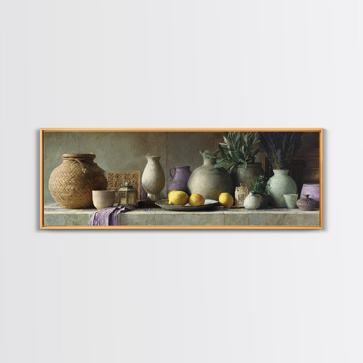 Coastal Lemons and Striped Cloth Arrangement Canvas Print, Italian Villa Art, Modern Decor, Living Room Decor, Villa, IVA-3x1-64