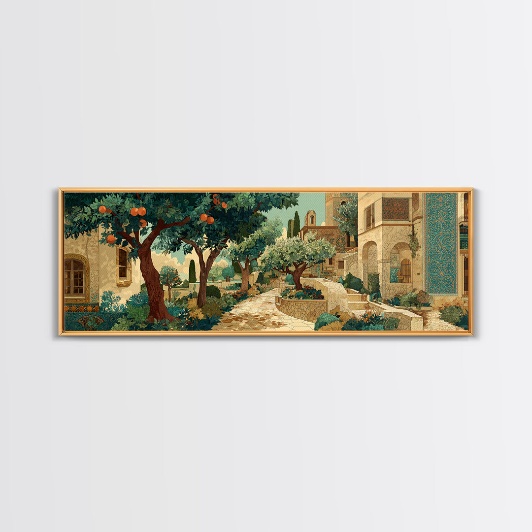 Olive Grove Path Framed Canvas Print, Italian Villa Art, Living Room Decor, Abstract Art, Villa, Coastal Wall Art, IVA-3x1-67