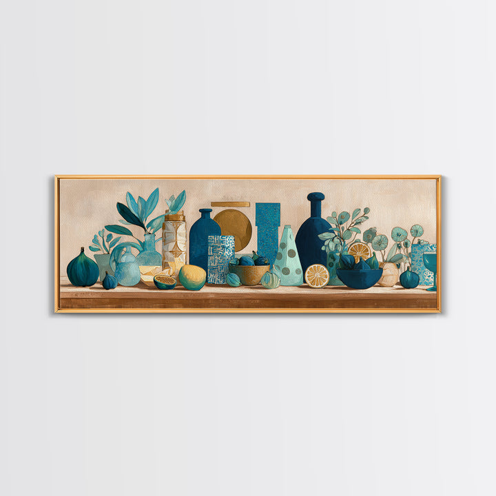 Figs and Cheese on Rustic Wooden Board Framed Canvas Print, Italian Villa Art, Bedroom Wall Decor, Living Room Decor, Villa, IVA-3x1-73