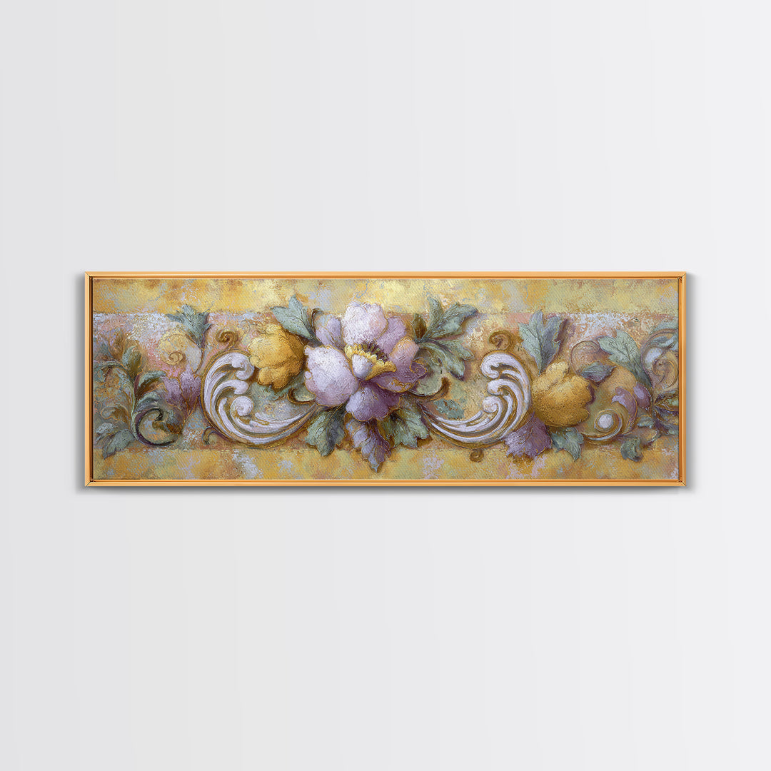 Florentine Floral Ornament Pattern Framed Canvas Print, Italian Villa Art, Printable Art, Living Room Decor, Fine Art, Villa, IVA-3x1-74