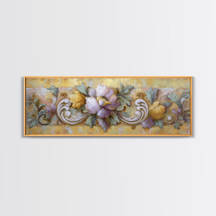 Florentine Floral Ornament Pattern Framed Canvas Print, Italian Villa Art, Printable Art, Living Room Decor, Fine Art, Villa, IVA-3x1-74