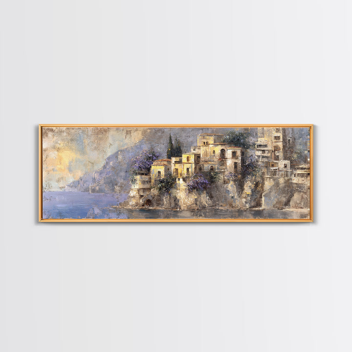 Amalfi Coast Cliffs Framed Canvas Print, Italian Villa Art, Printable Art, Living Room Decor, Villa, Digital Download Art, IVA-3x1-77