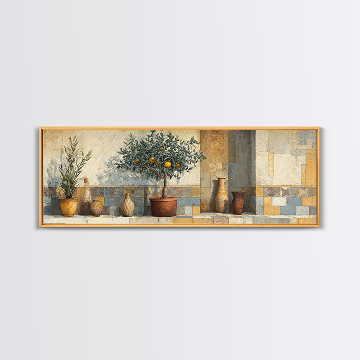 Orange Tree in a Courtyard Planter Canvas Print, Italian Villa Art, Statement Artwork, Living Room Decor, Fine Art, Villa, IVA-3x1-78