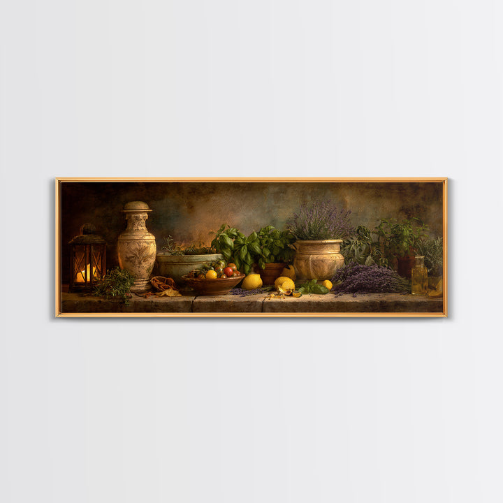 Pasta Herbs and Tomatoes Still Life Canvas Print, Italian Villa Art, Minimalist Decor, Living Room Decor, Fine Art, Villa, IVA-3x1-83