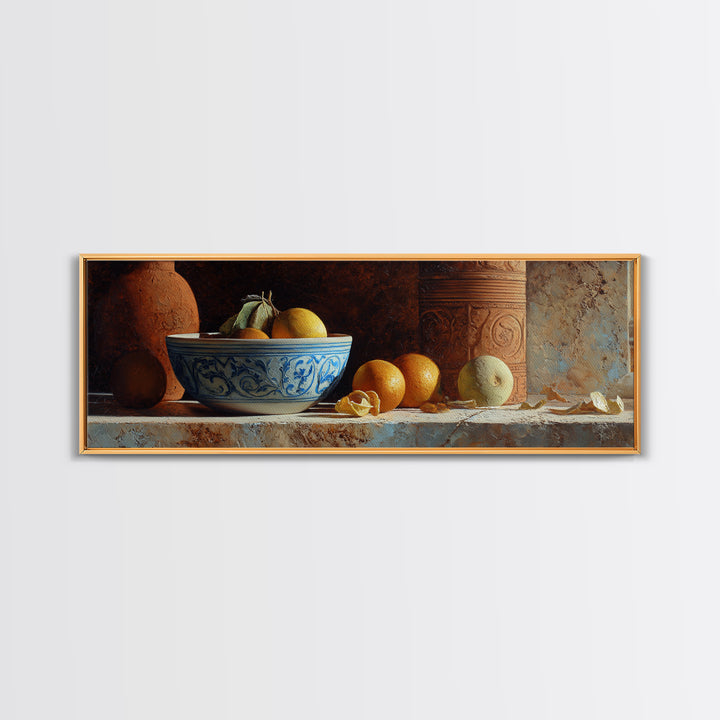 Marble Fruit Still Life Framed Canvas Print, Italian Villa Art, Contemporary Art, Living Room Decor, Fine Art, Villa, IVA-3x1-87