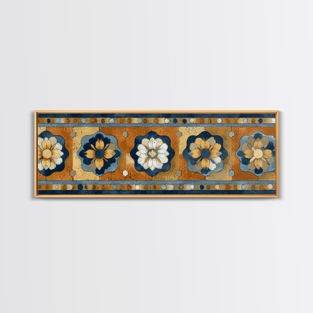Italian Tile Pattern Framed Canvas Print, Italian Villa Art, Textured Painting, Living Room Decor, Villa, Living Room Wall Art, IVA-3x1-9
