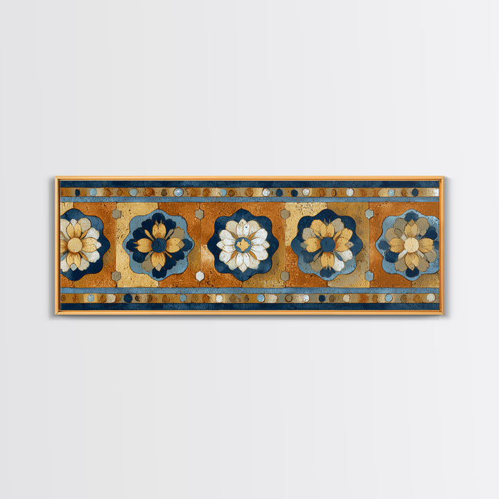 Italian Tile Pattern Framed Canvas Print, Italian Villa Art, Textured Painting, Living Room Decor, Villa, Living Room Wall Art, IVA-3x1-9