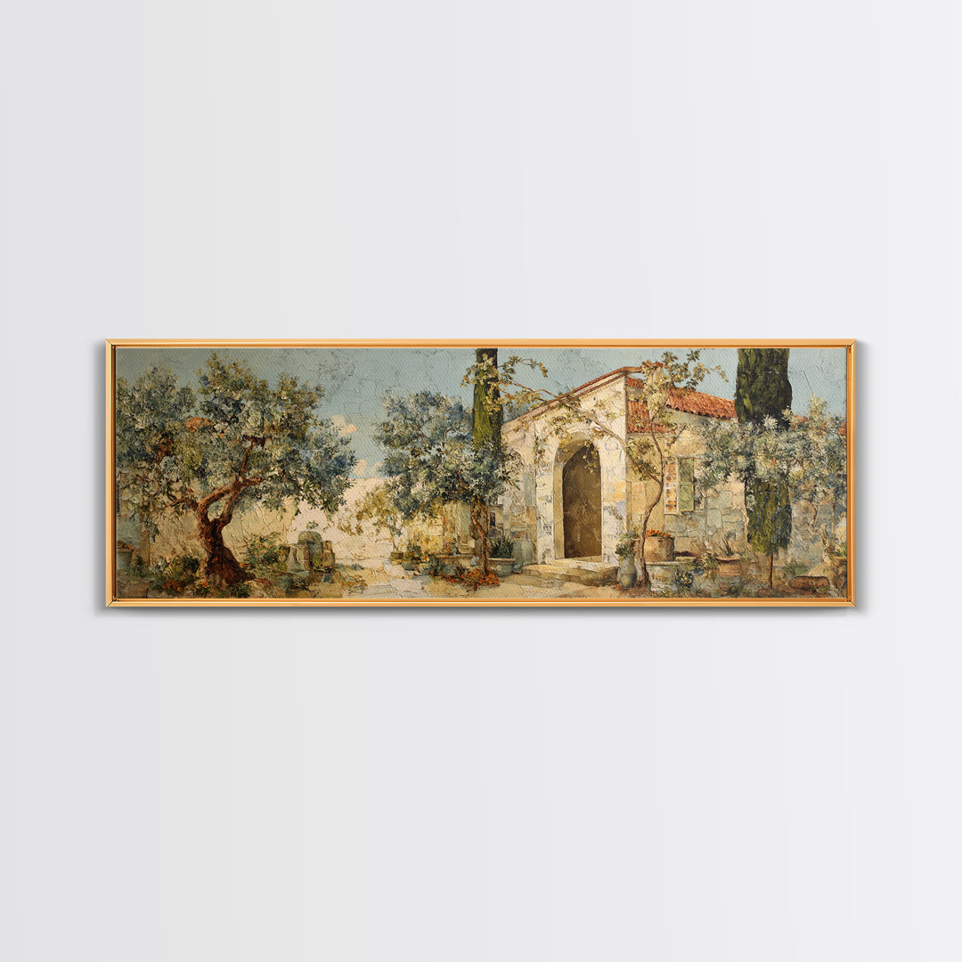 Olive Grove Path Canvas Print, Italian Villa Art, Coastal Wall Decor, Living Room Decor, Fine Art, Villa, Neutral Decor, IVA-3x1-91