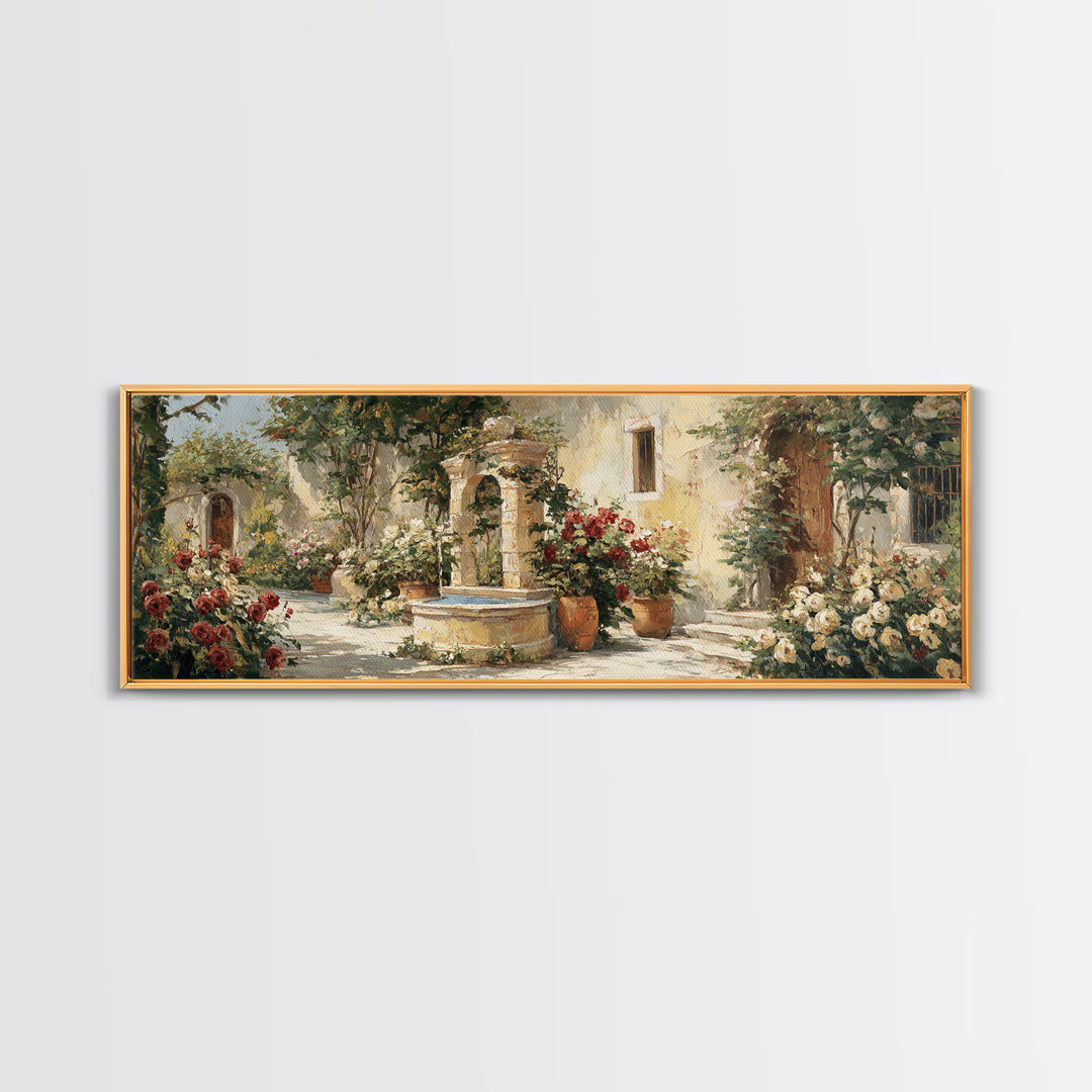 Italian Villa Garden Urn Canvas Print, Italian Villa Art, Framed Wall Art, Living Room Decor, Watercolor Art, Villa, IVA-3x1-94