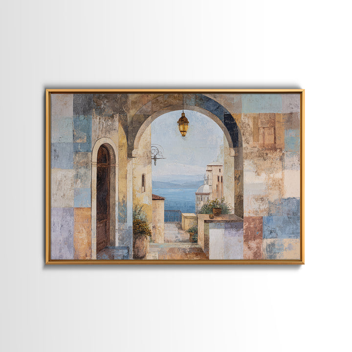 Mediterranean Arch Framing Blue Sea Canvas Print, Italian Villa Art, Luxury Decor, Living Room Decor, Fine Art, Villa, IVA-3x2-12