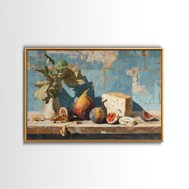 Figs and Cheese on Rustic Wooden Board Canvas Print, Italian Villa Art, Printable Wall Art, Living Room Decor, Villa, IVA-3x2-13