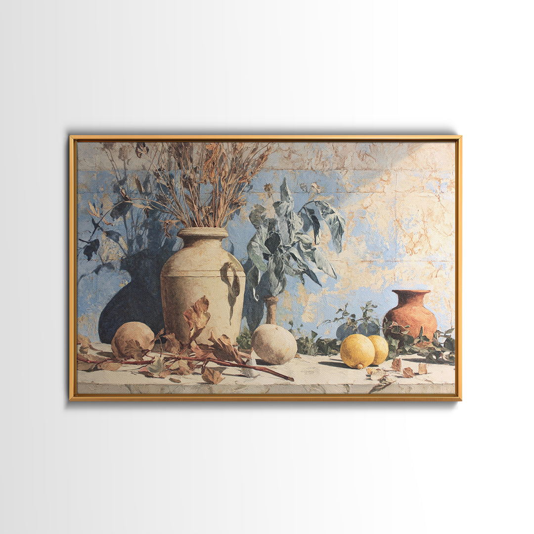 Marble Fruit Still Life Canvas Print, Italian Villa Art, Statement Artwork, Living Room Decor, Fine Art, Villa, Oil Painting, IVA-3x2-3