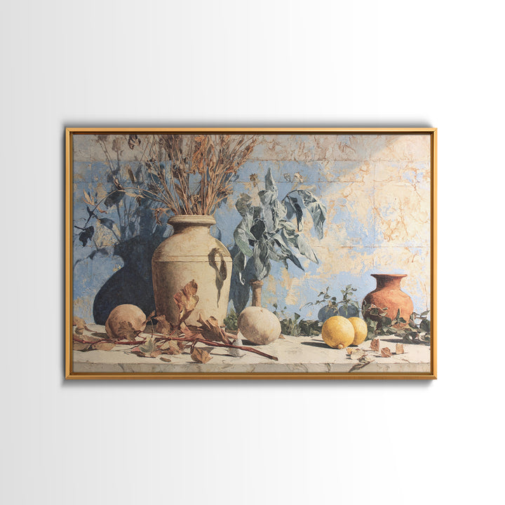 Marble Fruit Still Life Canvas Print, Italian Villa Art, Statement Artwork, Living Room Decor, Fine Art, Villa, Oil Painting, IVA-3x2-3