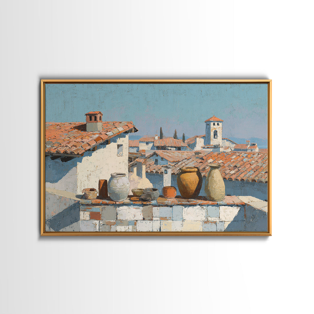 Terracotta Rooftops Against Pale Sky Canvas Print, Italian Villa Art, Minimalist Decor, Living Room Decor, Fine Art, Villa, IVA-3x2-32